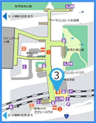 【地図】小樽築港駅から移動